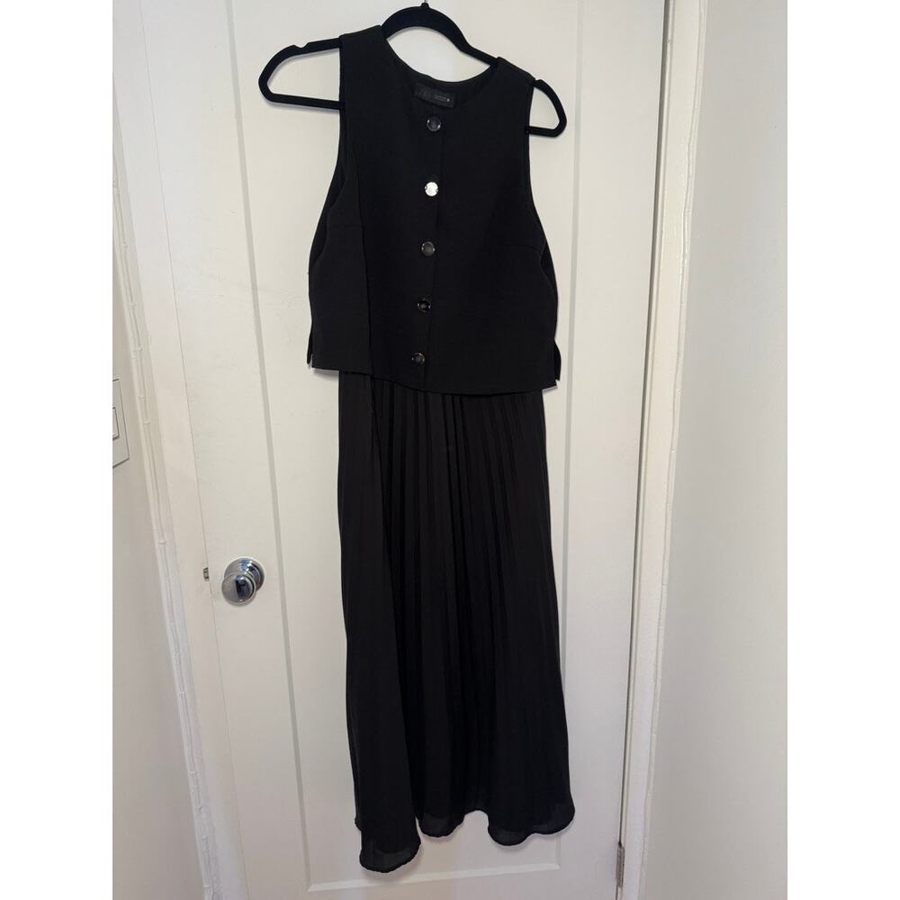 Zara | Pleated Combination Midi Dress – Black (Size M) - Picture 5 of 6
